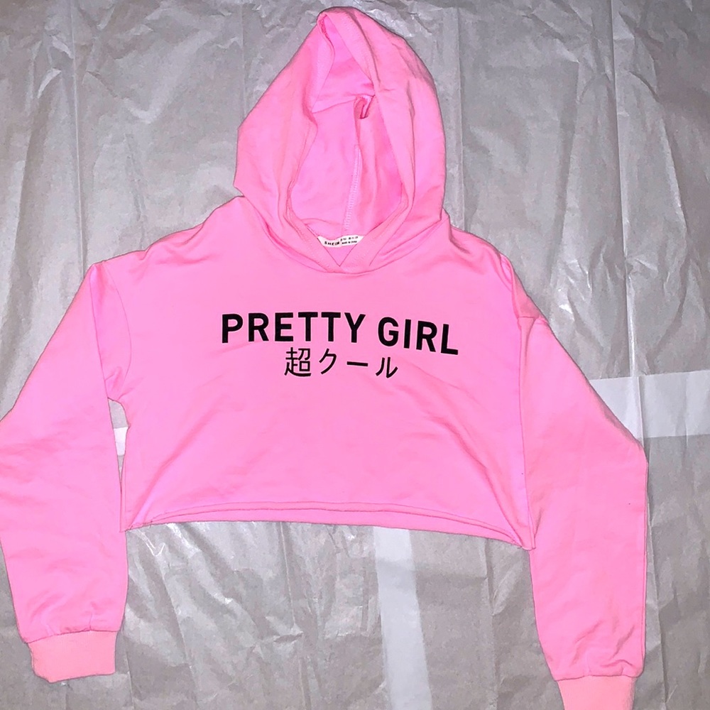 NWOT SHEIN Girls “Pretty Girl” Crop Top Hoodie (Y 11-12)